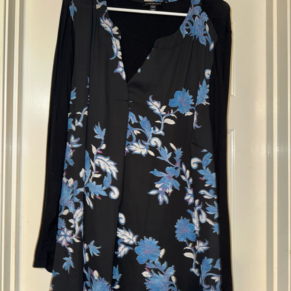 Lane Bryant Black and Blue Floral Long Sleeve blouse